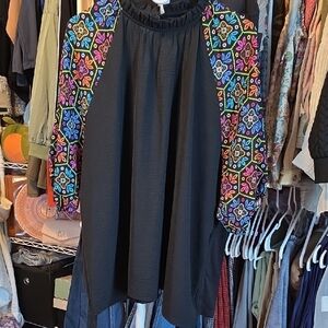 Embroidered Black Blouse with Colorful Sleeves